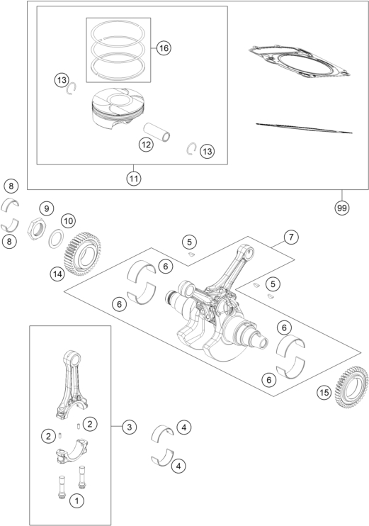 Výkres: 3060 CRANKSHAFT, PISTON