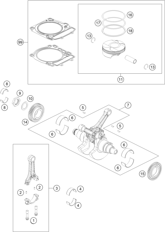 Výkres: 3060 CRANKSHAFT, PISTON