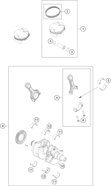 Výkres: 3060 CRANKSHAFT, PISTON