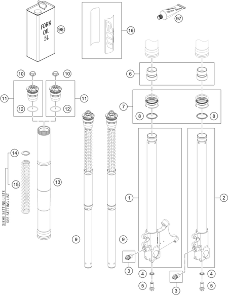 Výkres: 0130 FRONT FORK DISASSEMBLED