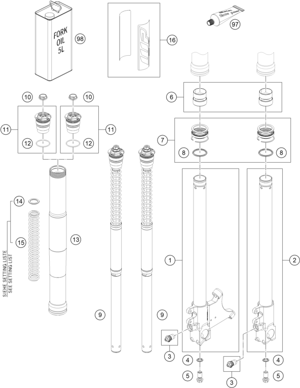 Výkres: 0130 FRONT FORK DISASSEMBLED