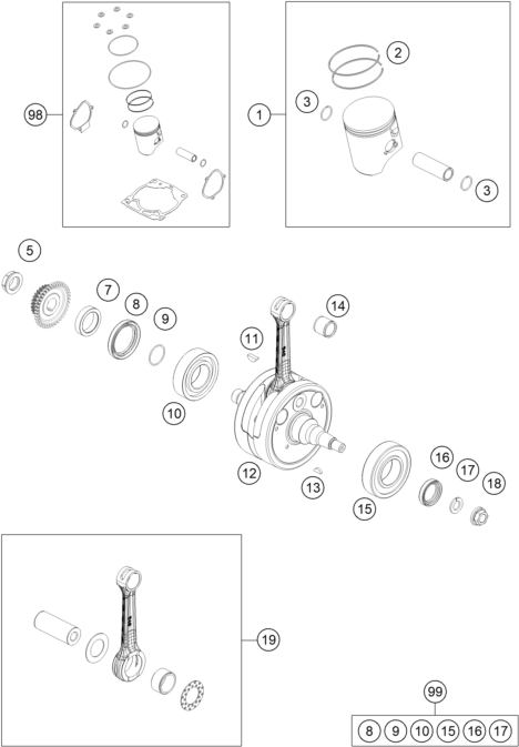 Výkres: 3060 CRANKSHAFT, PISTON