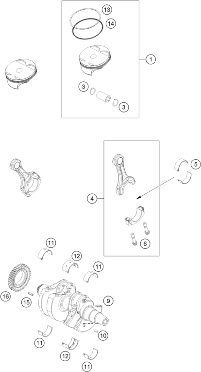 Výkres: 3060 CRANKSHAFT, PISTON