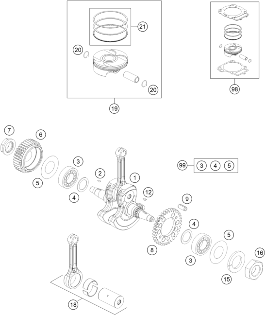 Výkres: 3060 CRANKSHAFT, PISTON