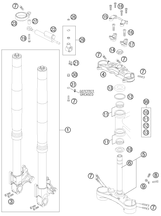 Výkres: 0110 PŘEDNÍ VIDLICE, KORUNKA ŘÍZENÍ