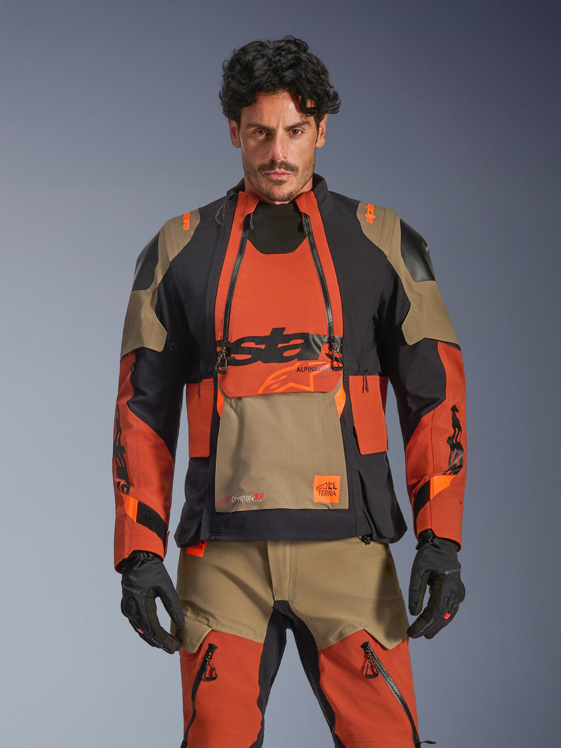 Bunda Alpinestars Harok PRO Drystar XF světle hnědá/tmavě oranžová/černá