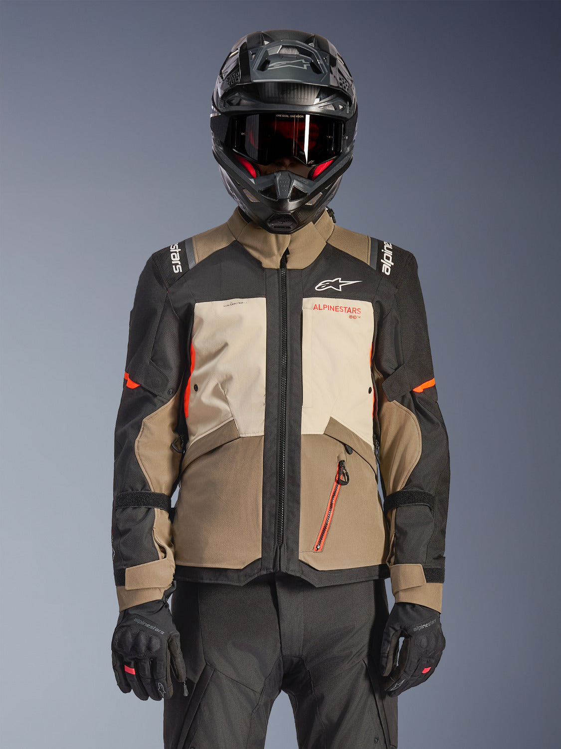 Bunda Alpinestars Andes V4 Drystar krémová/světle hnědá/černá/oranžová fluo