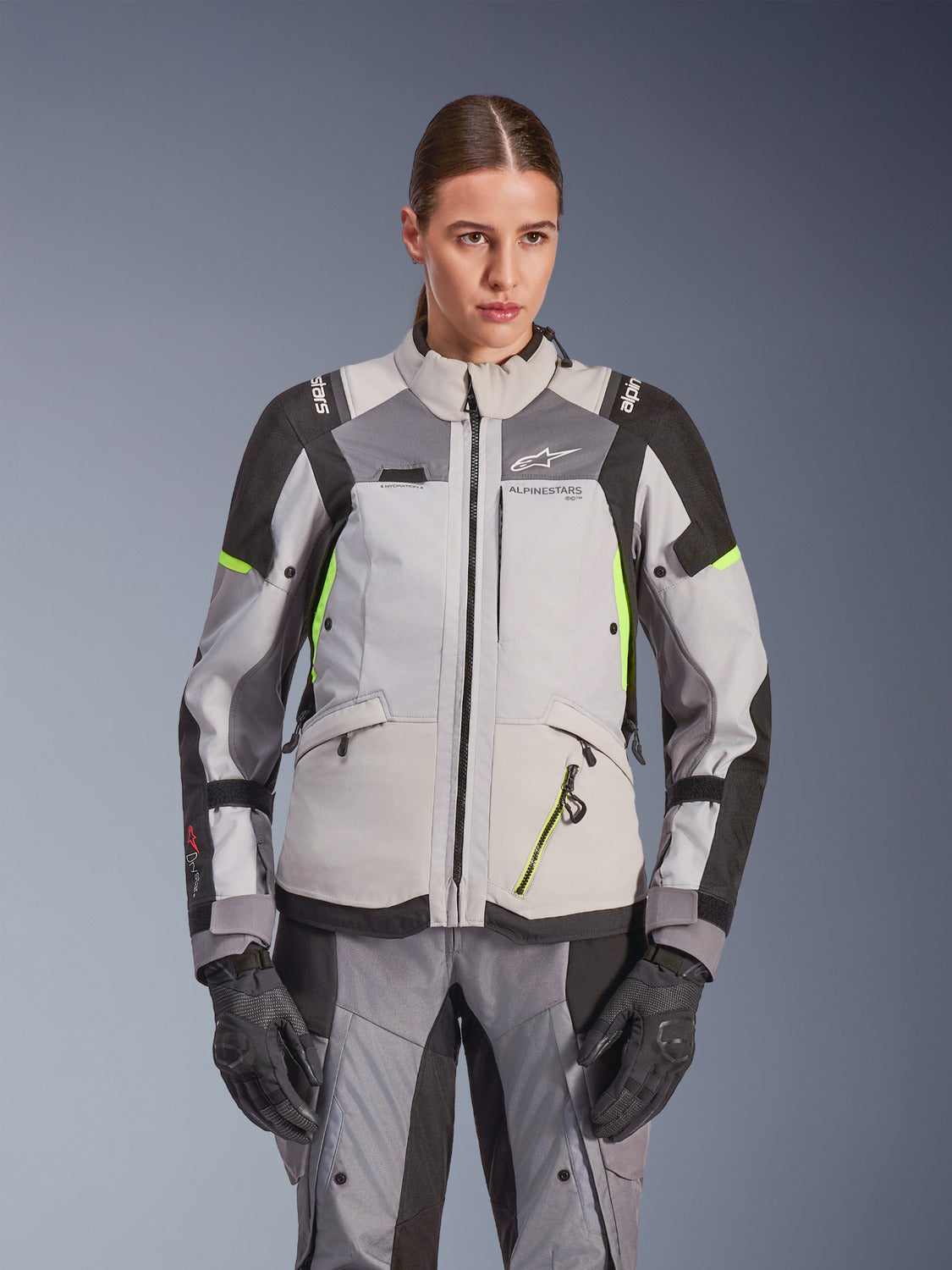 Dámská bunda Alpinestars Stella Andes V4 Drystar tmavě šedá/světle šedá/černá/žlutá fluo