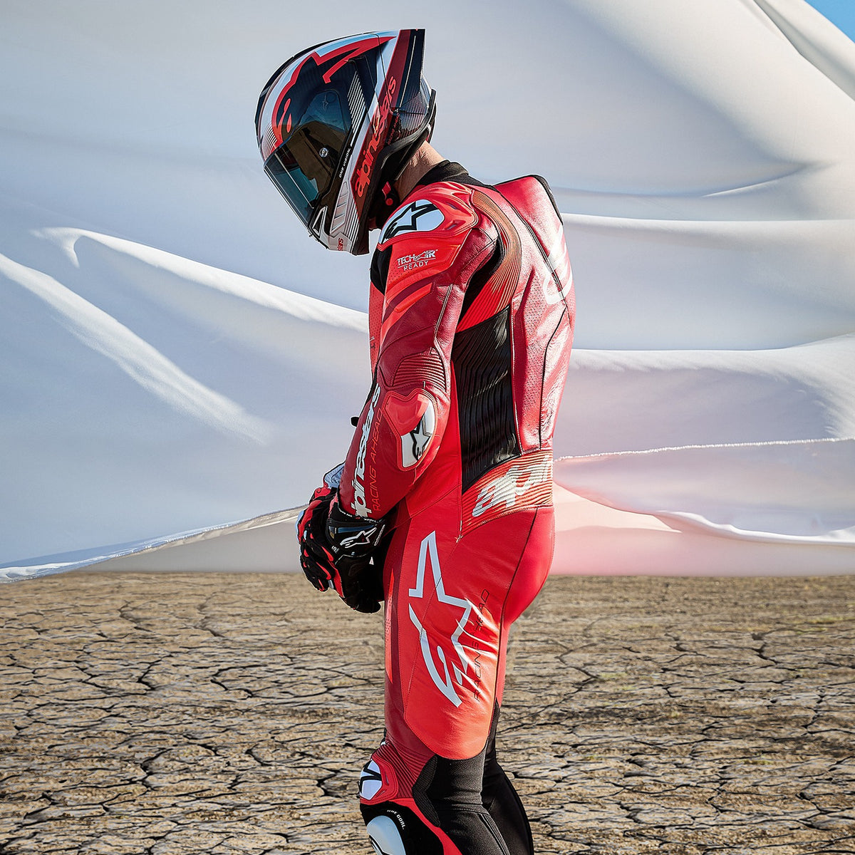 Jednodílná kombinéza Alpinestars GP Plus V4 Sprint TECH-AIR kompatibilní červená fluo/červená/bílá/černá