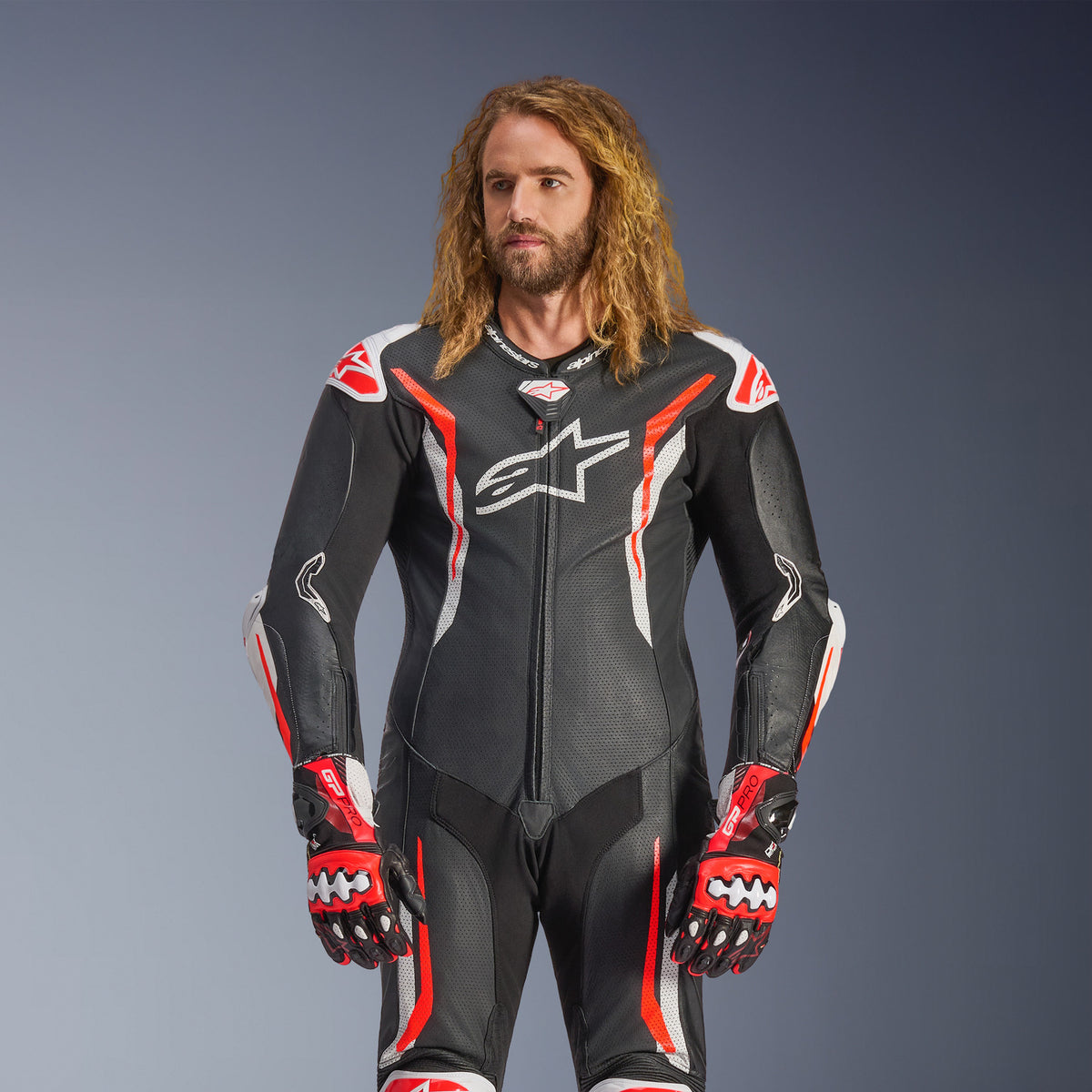 Jednodílná kombinéza Alpinestars GP Tech V5 černá/bílá/červená fluo