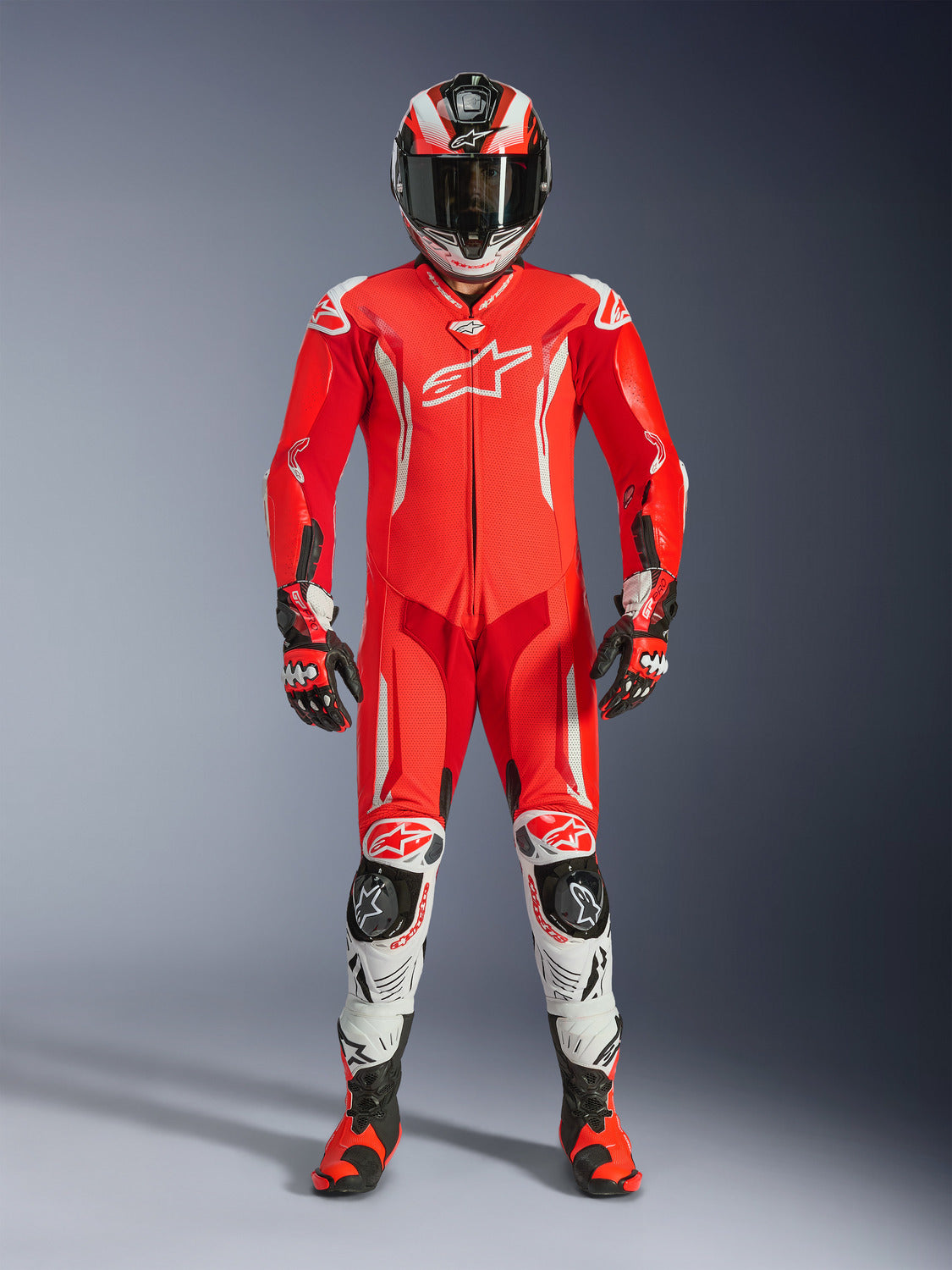Jednodílná kombinéza Alpinestars GP Tech V5 červená fluo/červená/bílá