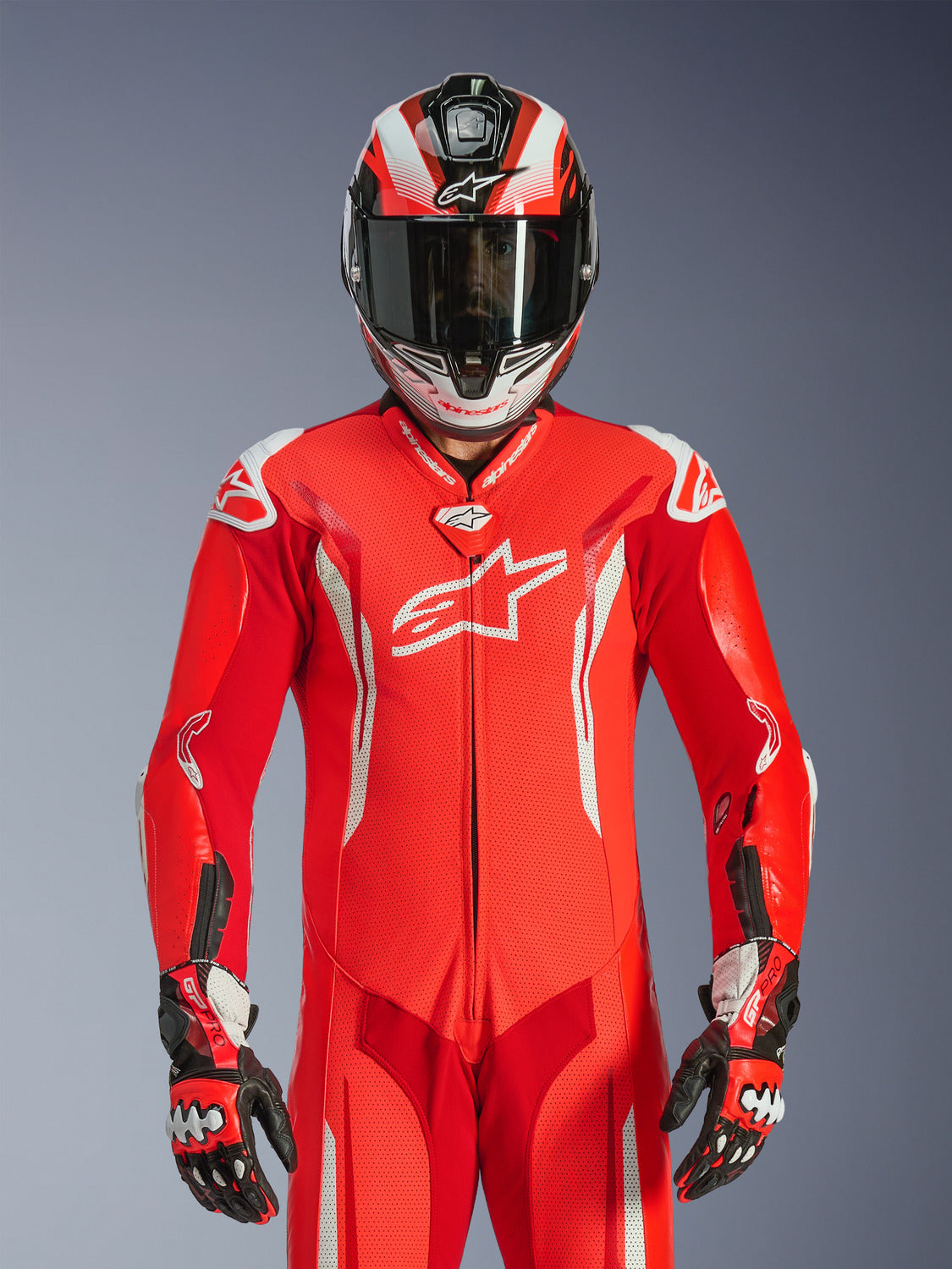 Jednodílná kombinéza Alpinestars GP Tech V5 červená fluo/červená/bílá