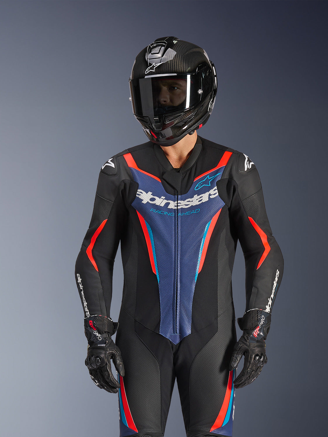 Jednodílná kombinéza Alpinestars GP Force V2 černá/modrá/červená fluo