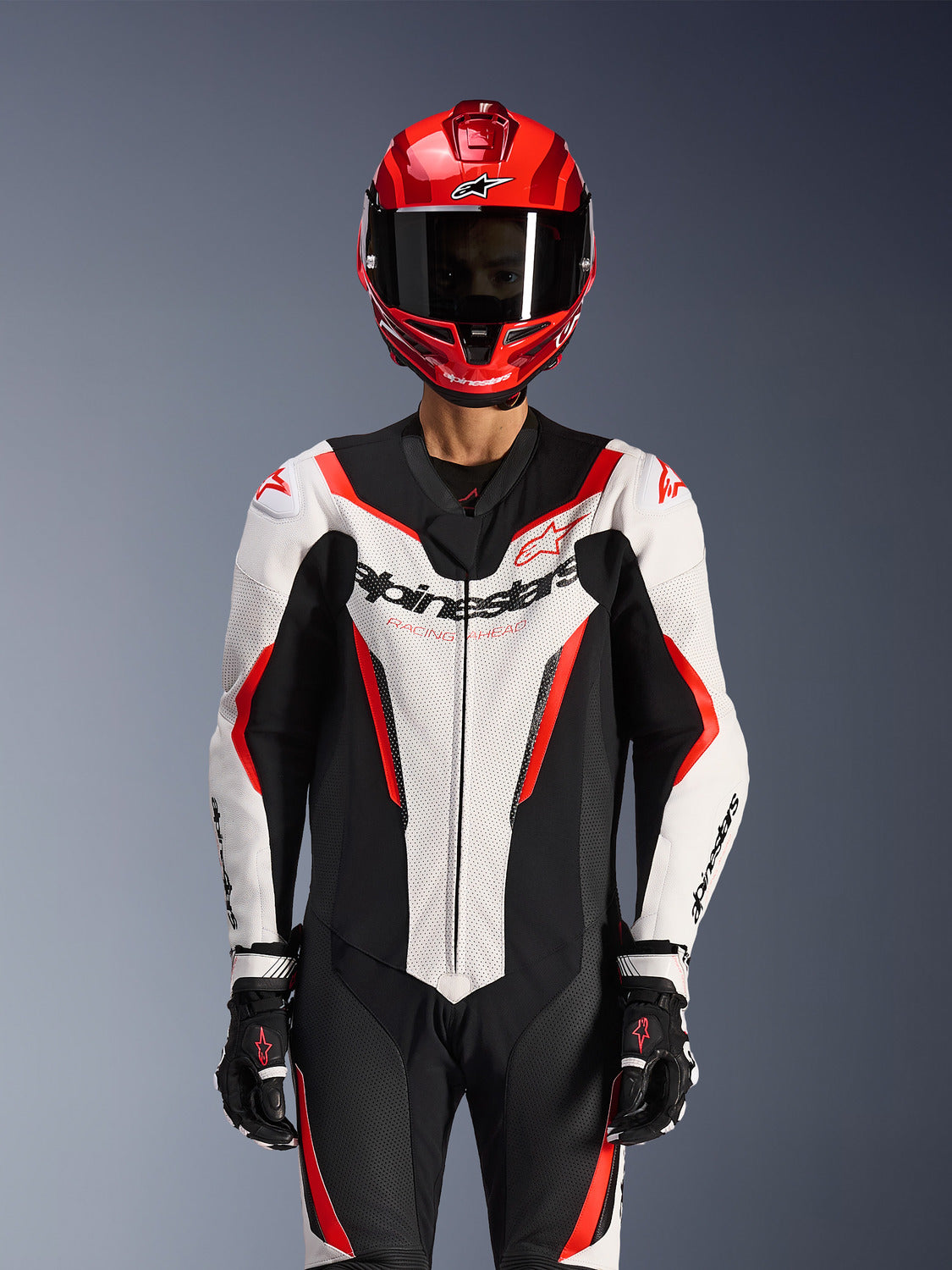 Jednodílná kombinéza Alpinestars GP Force V2 bílá/černá/červená fluo
