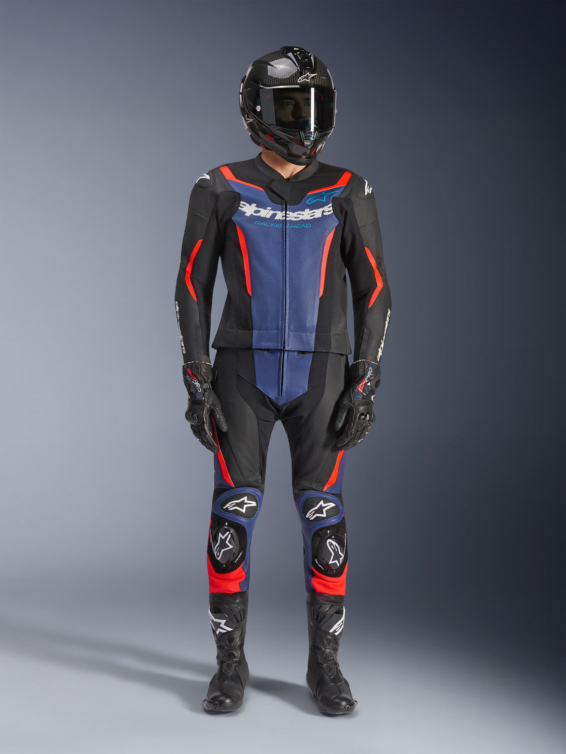 Dvoudílná kombinéza Alpinestars GP Force V2 černá/modrá/červená fluo