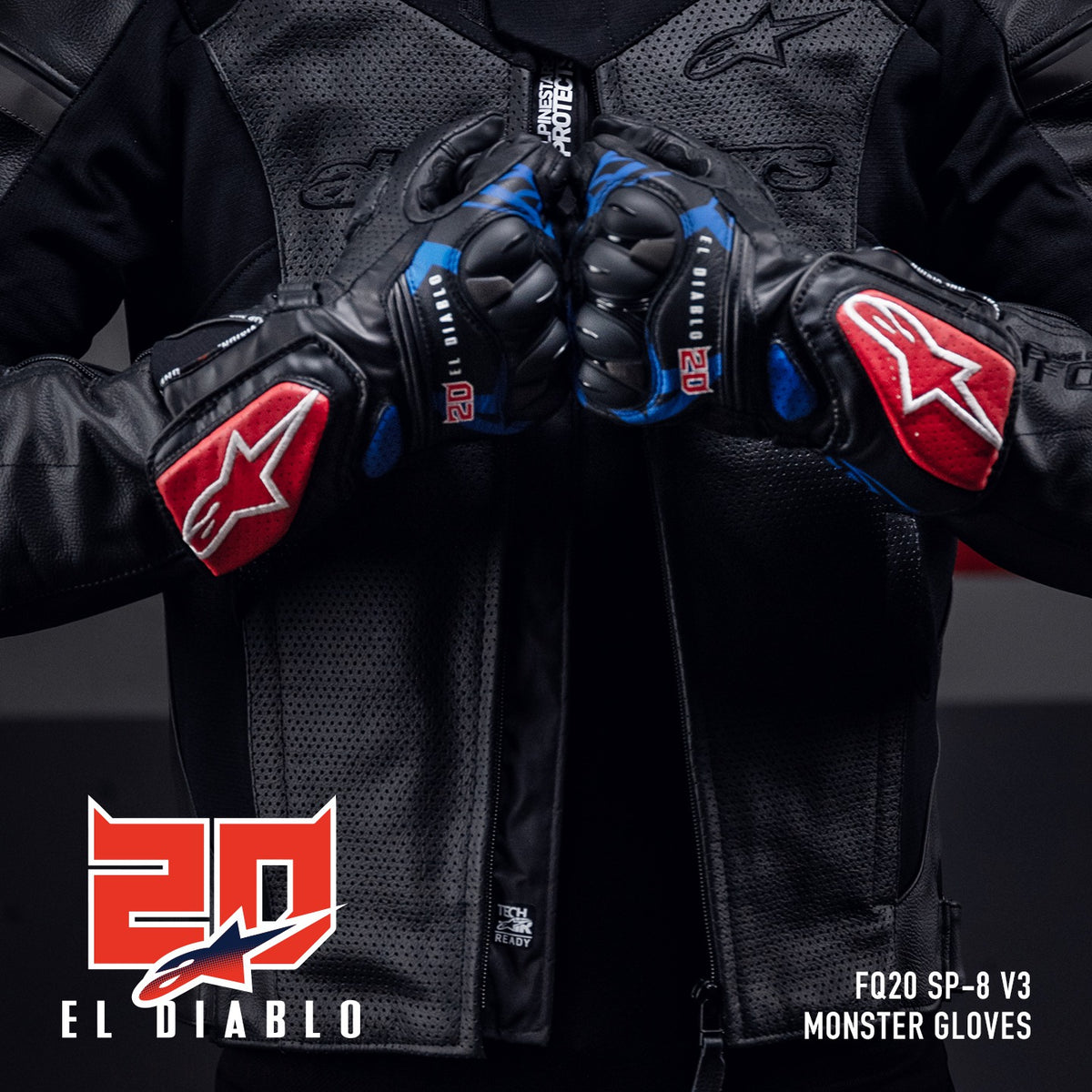 Rukavice Alpinestars SP-8 3 Monster FQ20 černá/červená/modrá/bílá