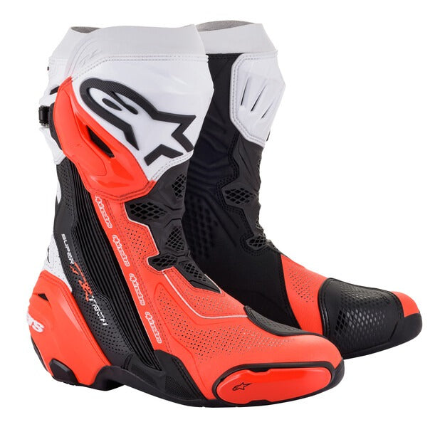Boty Alpinestars Supertech R Vented černá/bílá/červená fluo, perforovaná obšívka