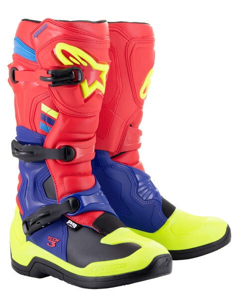 Boty Alpinestars Tech 3 červená/modrá/žlutá fluo/černá