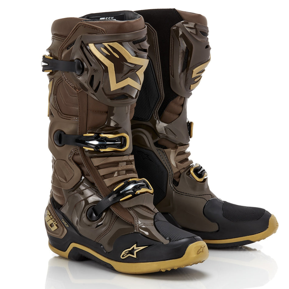 Boty Alpinestars Tech 10 limitovaná edice Squad tmavě hnědá/zlatá/černá