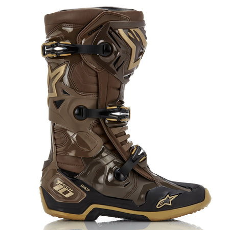 Boty Alpinestars Tech 10 limitovaná edice Squad tmavě hnědá/zlatá/černá