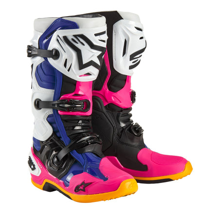 Boty Alpinestars Tech 10 limitovaná edice Coast bílá/tmavě modrá/růžová/žlutá fluo/oranžová/černá