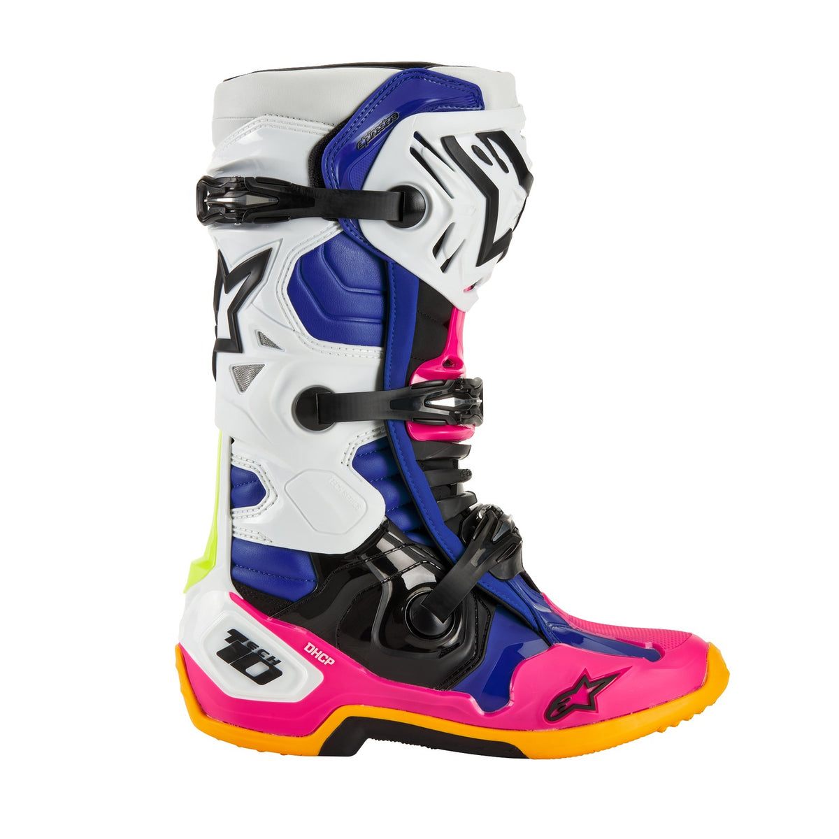 Boty Alpinestars Tech 10 limitovaná edice Coast bílá/tmavě modrá/růžová/žlutá fluo/oranžová/černá