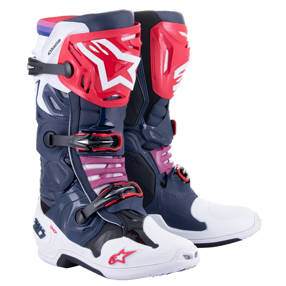Boty Alpinestars Tech 10 Supervented perforované tmavě modrá/bílá/červená/fialová