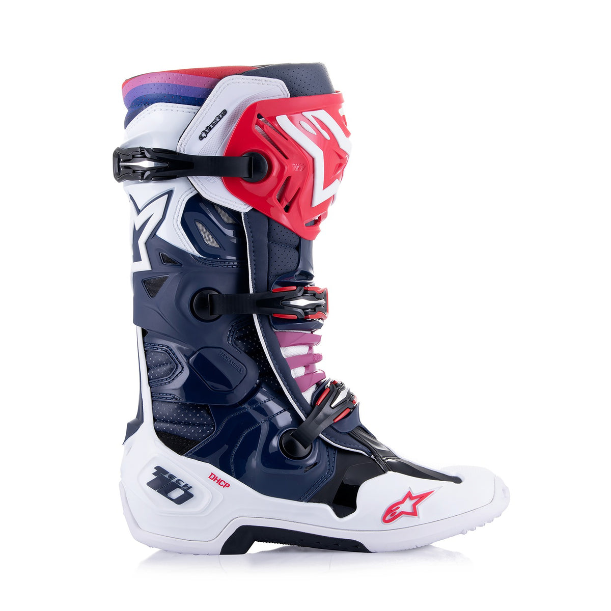 Boty Alpinestars Tech 10 Supervented perforované tmavě modrá/bílá/červená/fialová