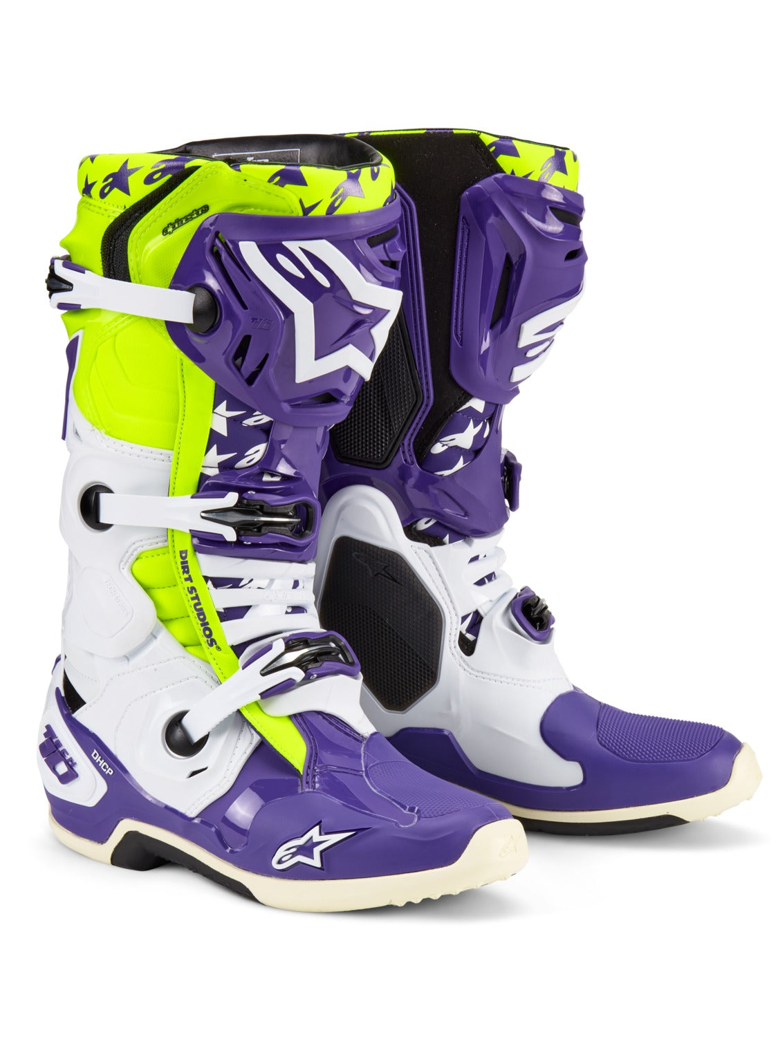 Boty Alpinestars Tech 10 limitovaná edice Dirt Studios bílá/fialová/žlutá fluo