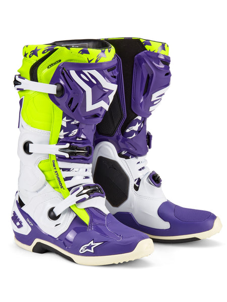 Boty Alpinestars Tech 10 limitovaná edice Dirt Studios bílá/fialová/žlutá fluo
