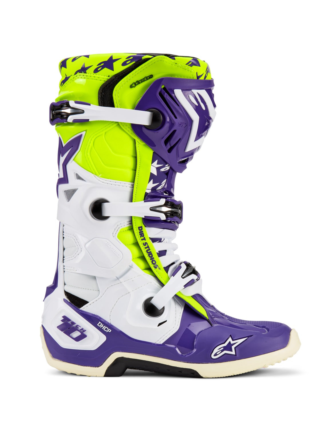 Boty Alpinestars Tech 10 limitovaná edice Dirt Studios bílá/fialová/žlutá fluo