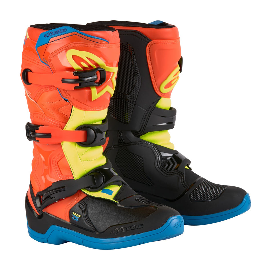 Dětské boty Alpinestars Tech 3S Youth oranžová fluo/modrá/žlutá fluo/černá