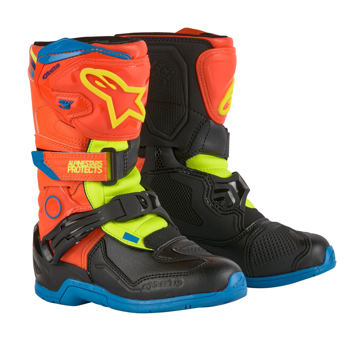 Dětské boty Alpinestars Tech 3S Kids oranžová fluo/modrá/žlutá fluo/černá