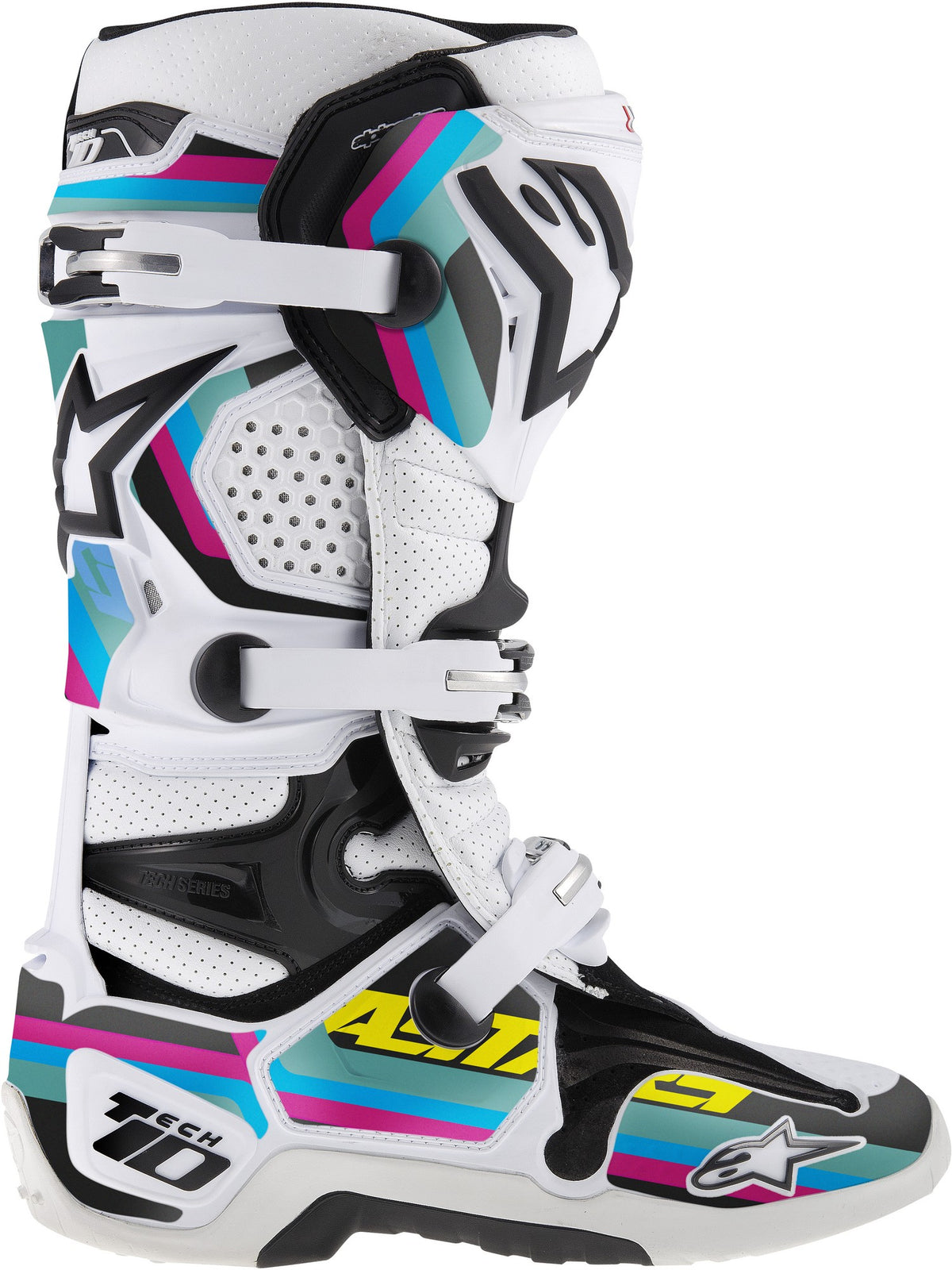 Sada polepů pro boty Alpinestars Tech 10 model 2014 až 2018 černá/světle modrá/fialová/zelená