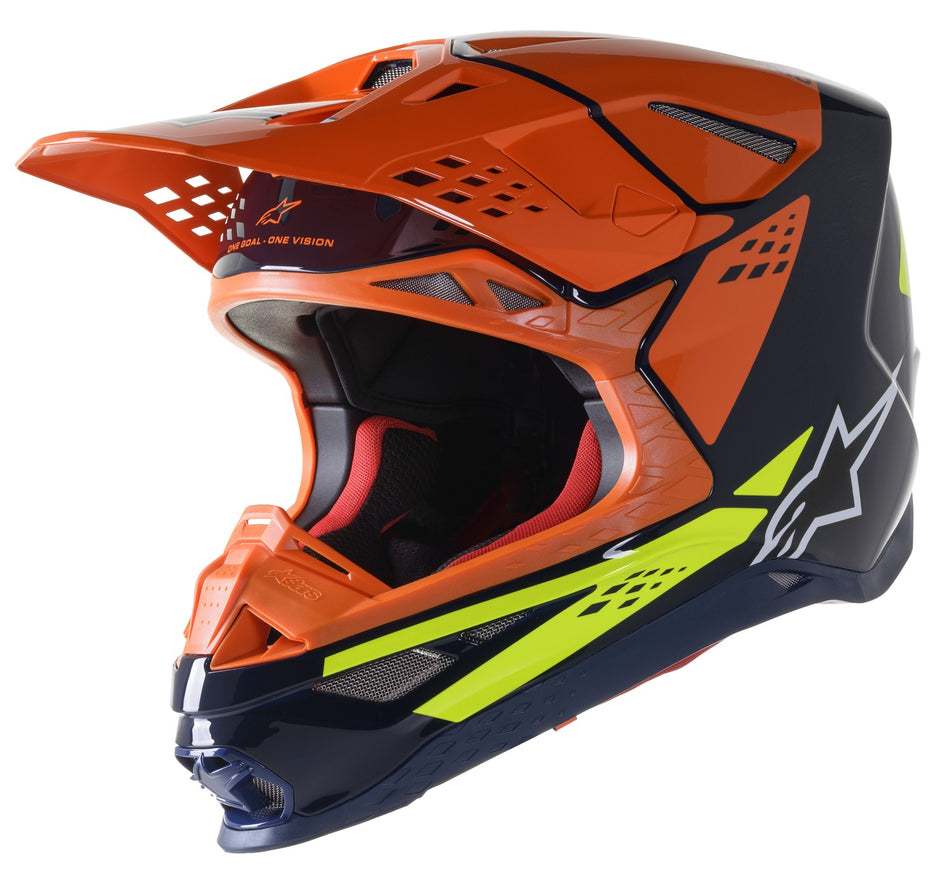 Přilba Alpinestars Supertech S-M8 Factory tmavá modrá/oranžová/žlutá fluo lesklá
