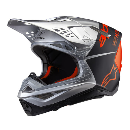 Přilba Alpinestars Supertech S-M10 Flood stříbrná/černá matná/oranžová fluo