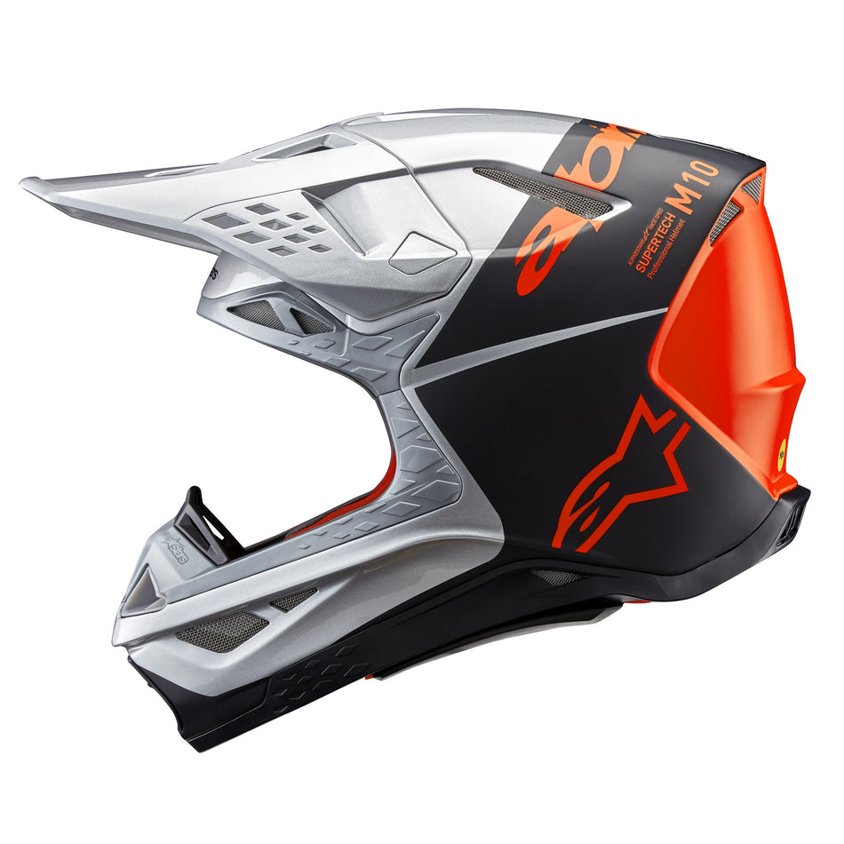 Přilba Alpinestars Supertech S-M10 Flood stříbrná/černá matná/oranžová fluo