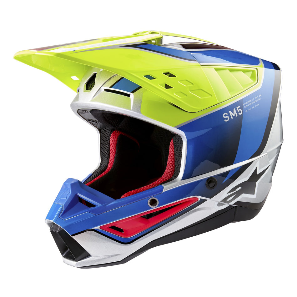 Přilba Alpinestars S-M5 Sail žlutá fluo/modrá/stříbrná