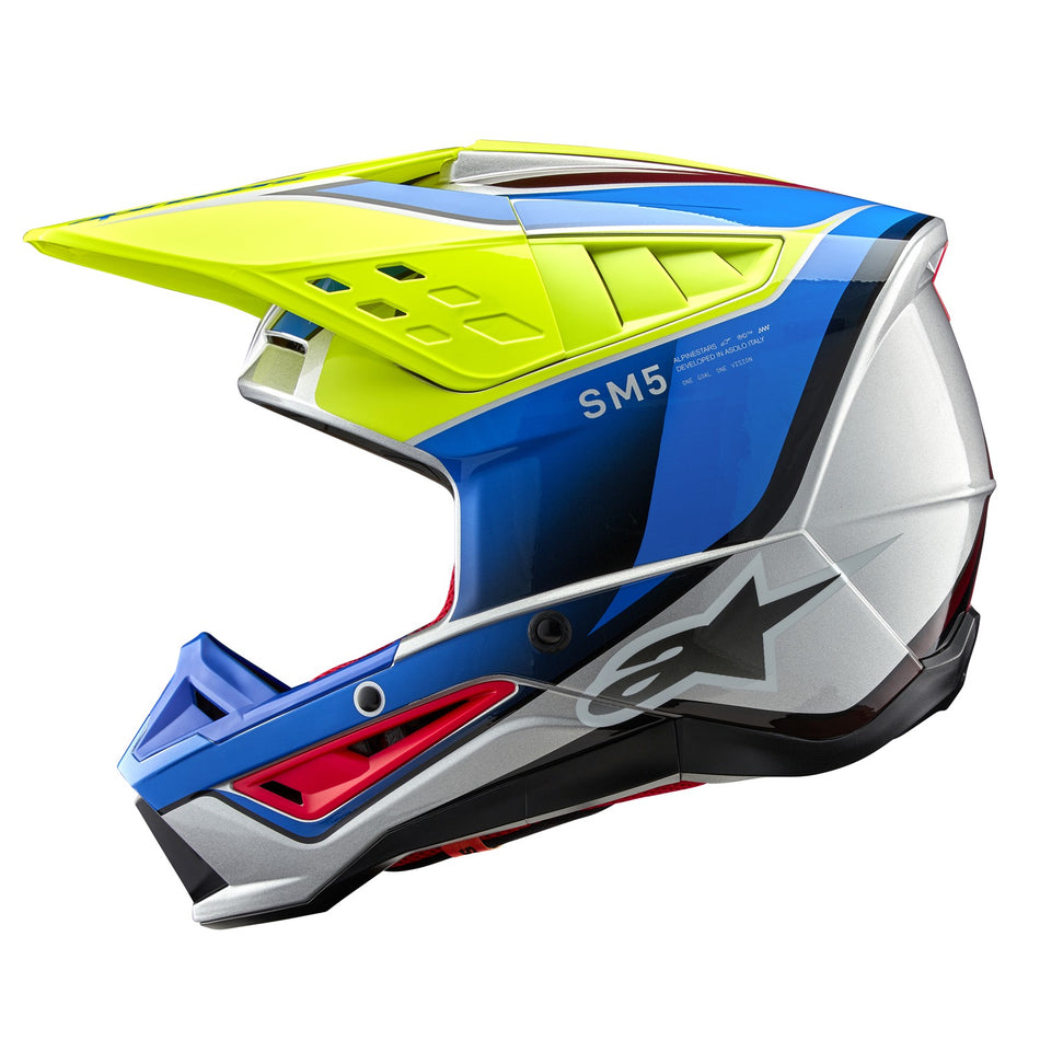 Přilba Alpinestars S-M5 Sail žlutá fluo/modrá/stříbrná