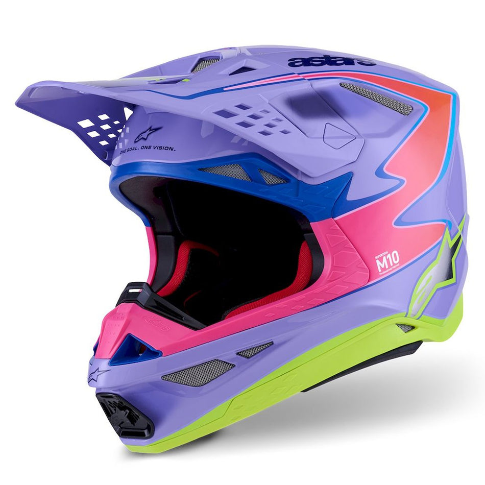 Přilba Alpinestars Supertech S-M10 edice Jett Lawrence R01 fialová/růžová fluo/žlutá fluo