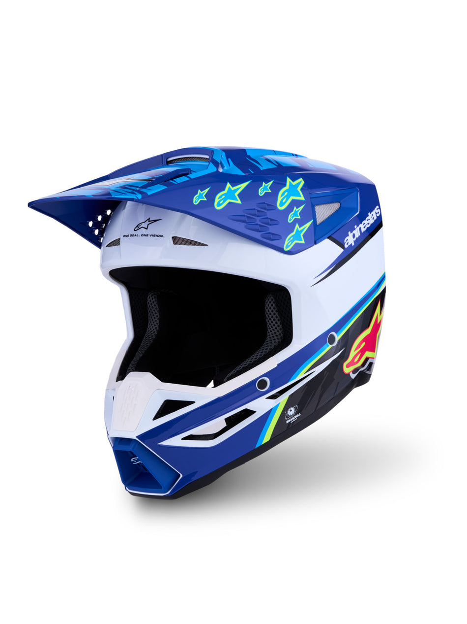 Přilba Alpinestars S-M3 Falcon modrá/bílá/černá/růžová fluo/žlutá fluo