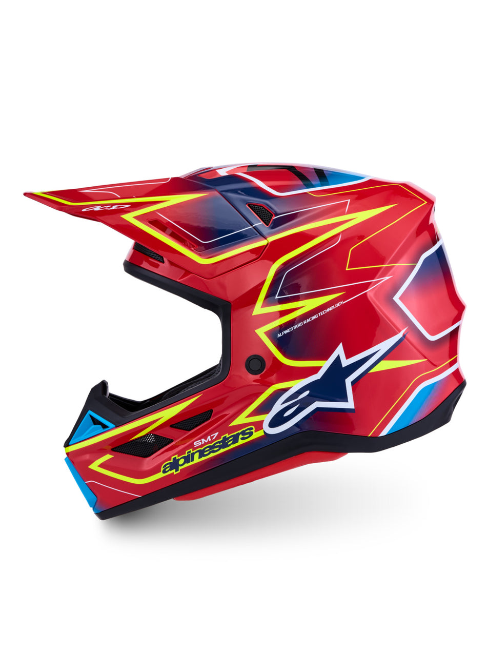 Přilba Alpinestars S-M7 Cast červená/žlutá fluo/modrá