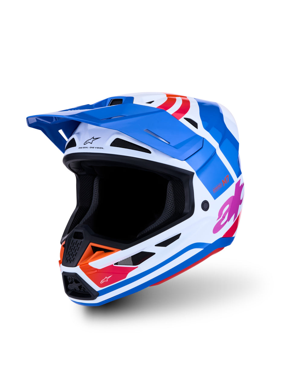 Přilba Alpinestars S-M7 Core bílá/modrá/oranžová/růžová