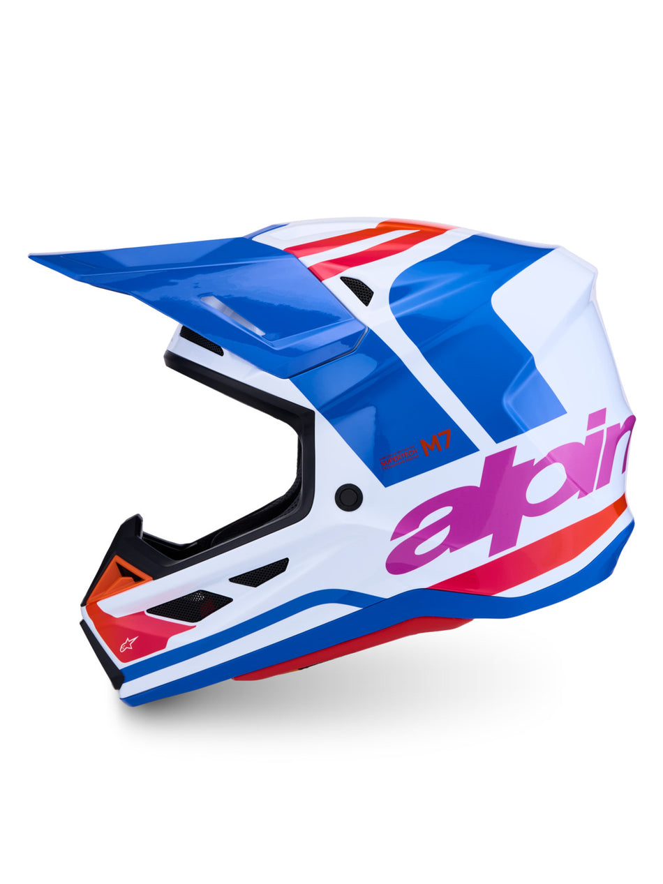 Přilba Alpinestars S-M7 Core bílá/modrá/oranžová/růžová