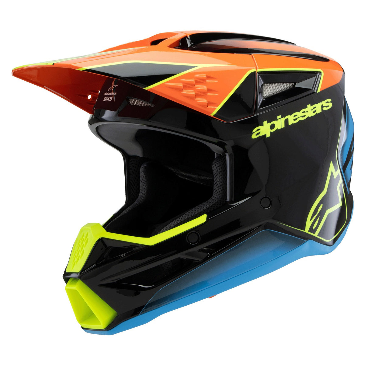 Dětská přilba Alpinestars S-M3 Fray černá/oranžová fluo/žlutá fluo/tyrkysová