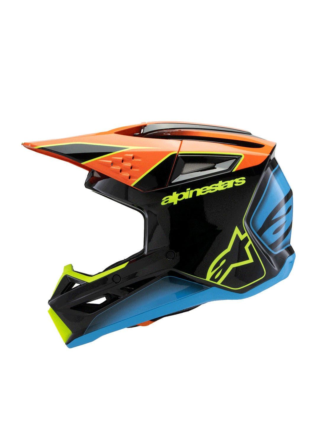 Dětská přilba Alpinestars S-M3 Fray černá/oranžová fluo/žlutá fluo/tyrkysová