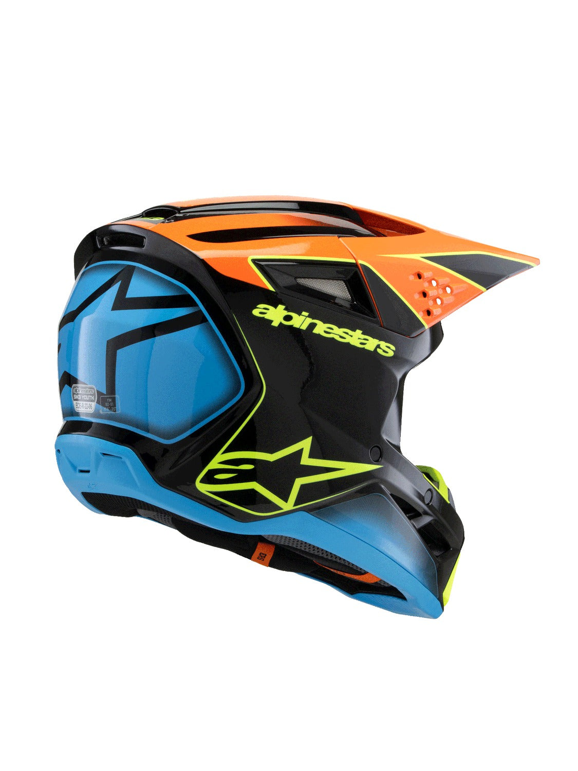 Dětská přilba Alpinestars S-M3 Fray černá/oranžová fluo/žlutá fluo/tyrkysová