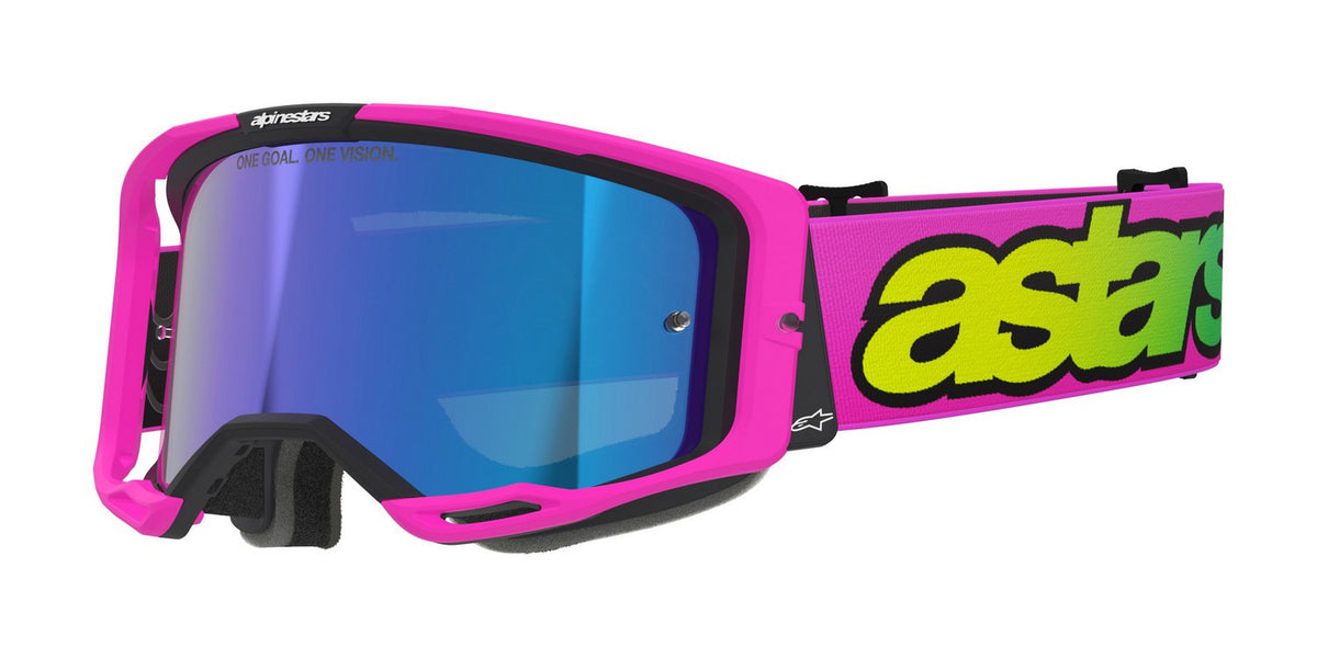 Brýle Alpinestars Vision 8 Vista růžová fluo/žlutá fluo/zelená, zrcadlové modré plexi