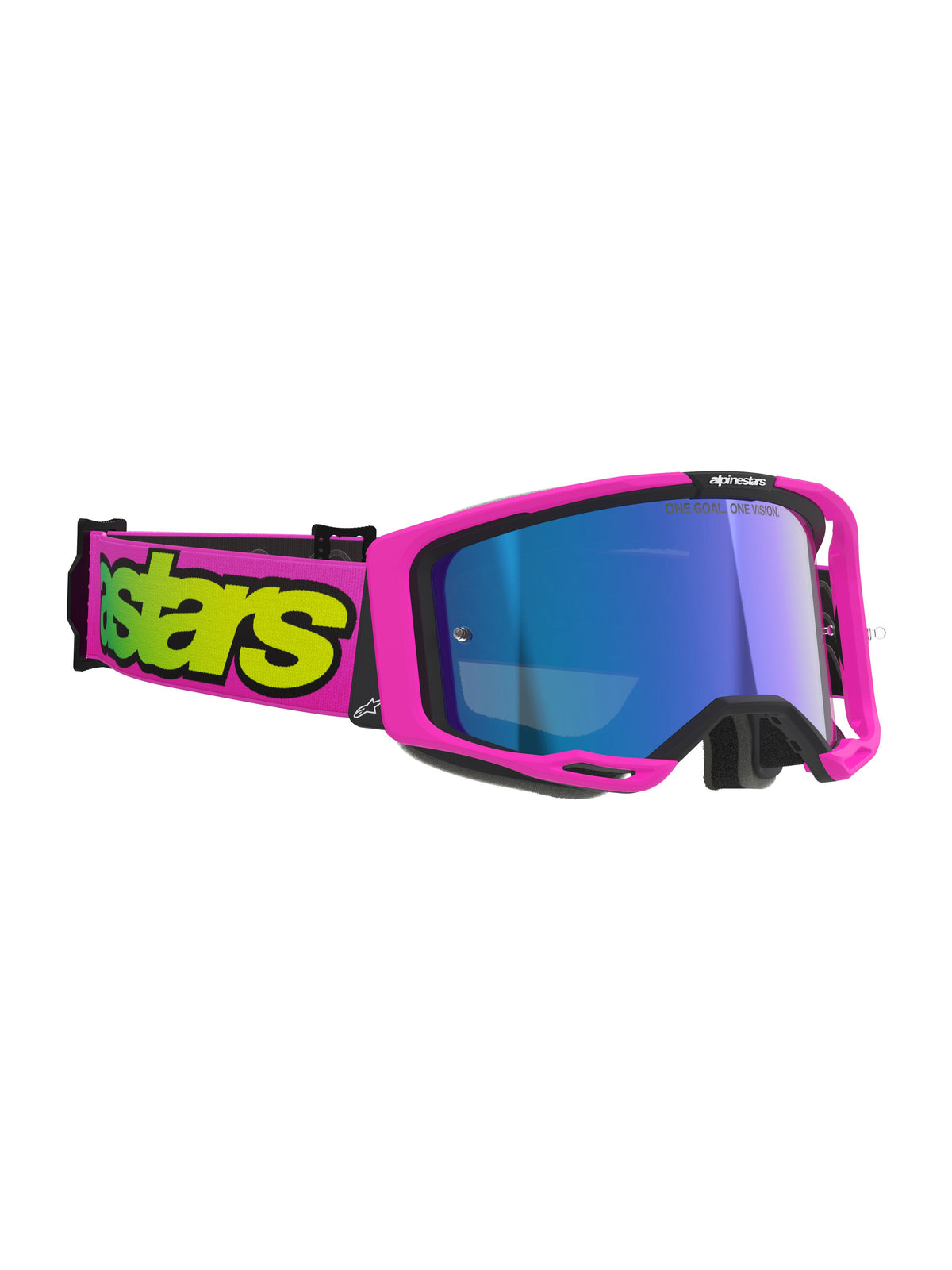Brýle Alpinestars Vision 8 Vista růžová fluo/žlutá fluo/zelená, zrcadlové modré plexi