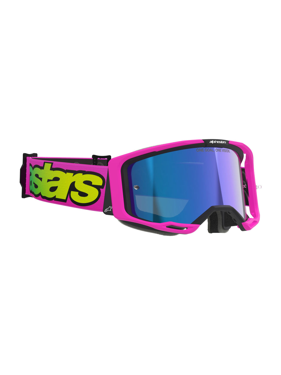 Brýle Alpinestars Vision 8 Vista růžová fluo/žlutá fluo/zelená, zrcadlové modré plexi